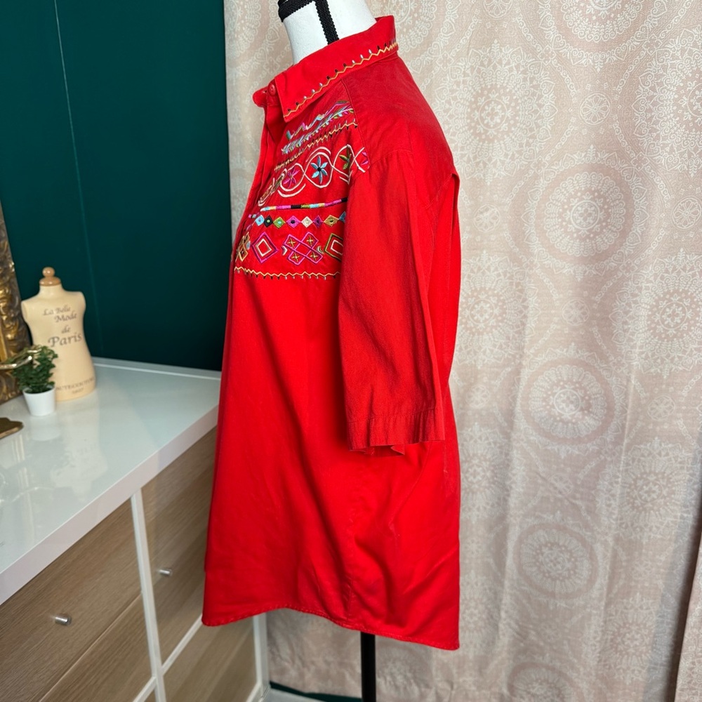 Westbound Vintage 90s Casual Vibrant Red Western Embroidered Cotton Shirt Size M - Picture 2 of 11